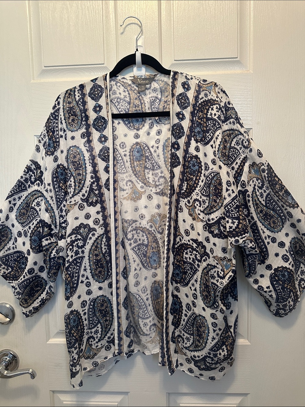 Natural Reflections Boho Paisley Oversized Kimono Blue & Tan swim Coverup L/XL